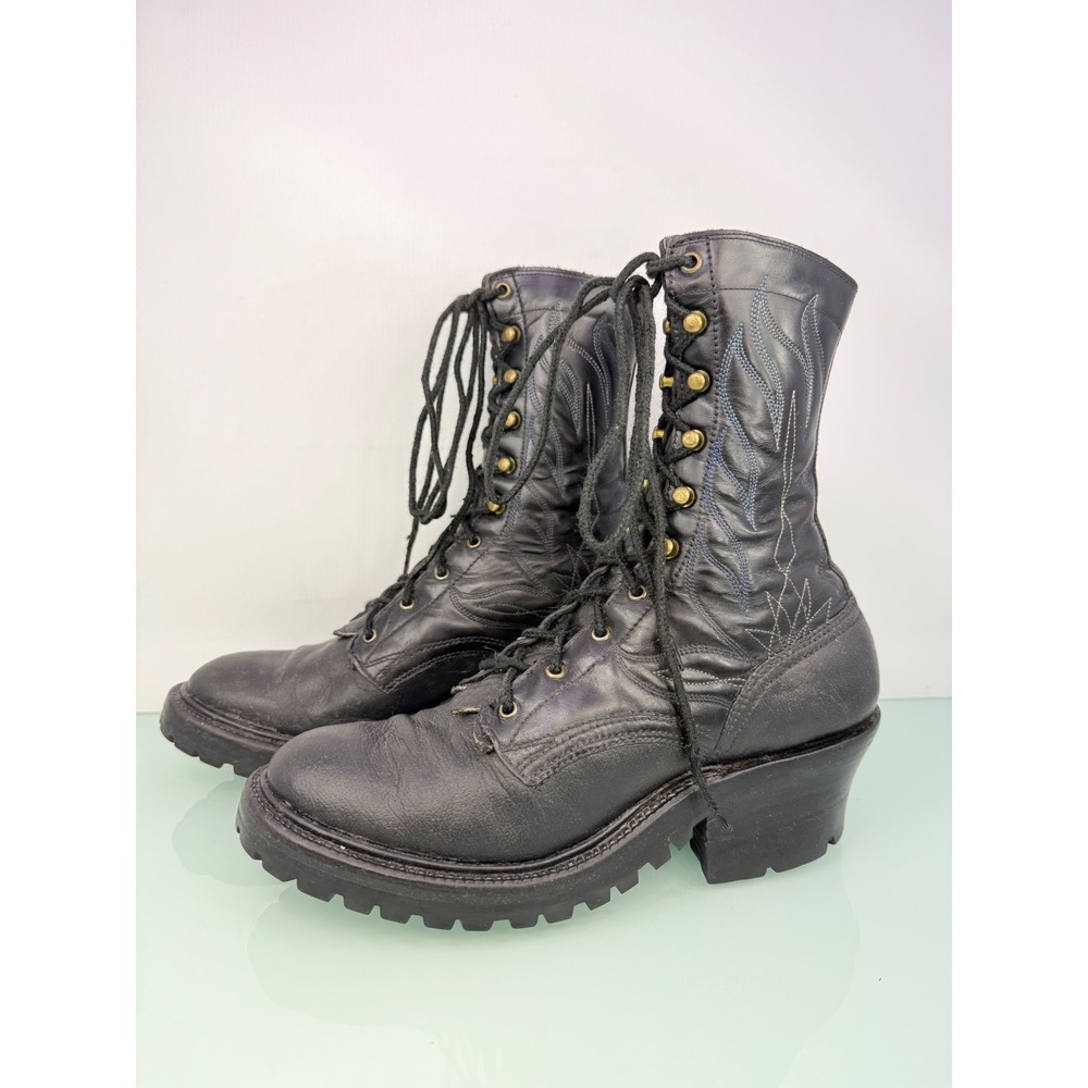 Rare McGlasson Custom Boots Logger Womens 8.5 Black Leather Lace Up 1999 Vintage